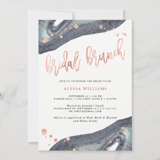 Faux Roos Gold | Grijze Geode Bridal Brunch Kaart (Voorkant)