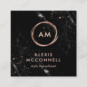 Faux Roos Gold Kijk naar zwarte marmer   Cirkel Vierkante Visitekaartje