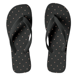 Faux Roos Gold Polka Dots on Black Teenslippers