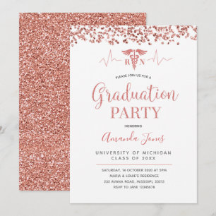 FAUX ROOS GOLD RN Nurse Graduation Party Kaart