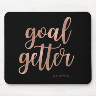 Faux Roos Gold Typografie op zwart Goal Getter Muismat