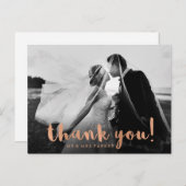 Faux Roos Gold Wedding Bedankt met Foto Briefkaart (Voorkant / Achterkant)