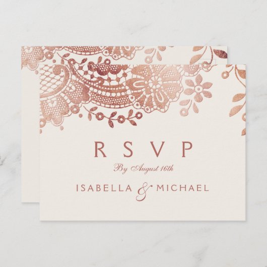 Faux roos goud elegante kant bruiloft RSVP Uitnodiging Briefkaart (Voorkant / Achterkant)