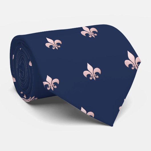 Faux Roos Goud Fleur de Lis DIY Navy Blauw Stropdas (Opgerold)