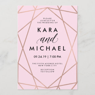 Faux Roos Goud Geometrisch op Blush Pink Wedding Kaart