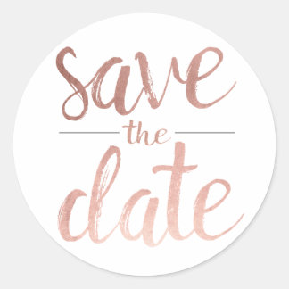 Faux Roos Gouden Folie Save the Date Ronde Sticker