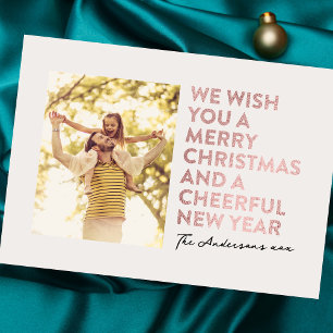 FAUX ROOS GOUDEN FOLIE VROLIJK KERSTFEEST EN NIEUW FEESTDAGENKAART