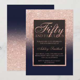 Faux roos gouden glitter marineblauw fifty fabulou kaart