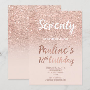 Faux roos gouden glitter ombre 70ste verjaardag kaart