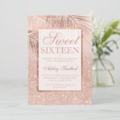 Faux roos gouden glitter palmboom blush Sweet 16 Kaart (Staand voorkant)