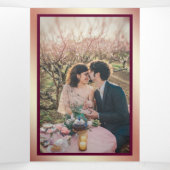 Faux Roos Gouden Glitter Sparkle Roze Bloemen Huwe Drieluik Uitnodiging (Binnenkant midden)