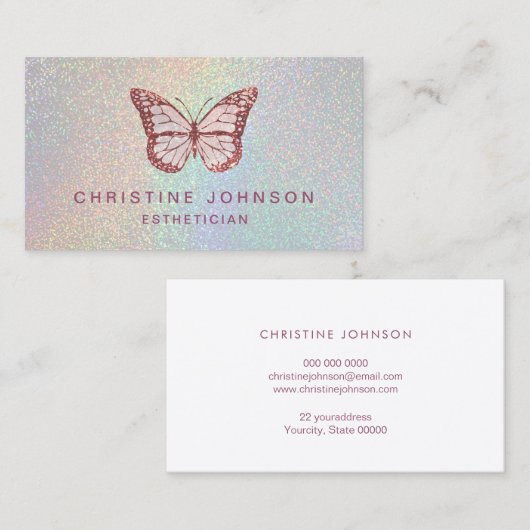 Faux roos gouden glitter vlinder visitekaartje (Voorkant / Achterkant)