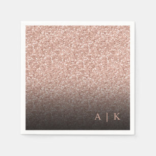 Faux Roos Gouden Glitter Zwart Monogram Huwelijk Servet
