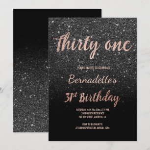Faux roos gouden zwarte glitter 31e verjaardag kaart