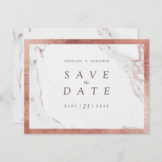 Faux roos goudmarmer modern redder datum aankondigingskaart (Voorkant / Achterkant)