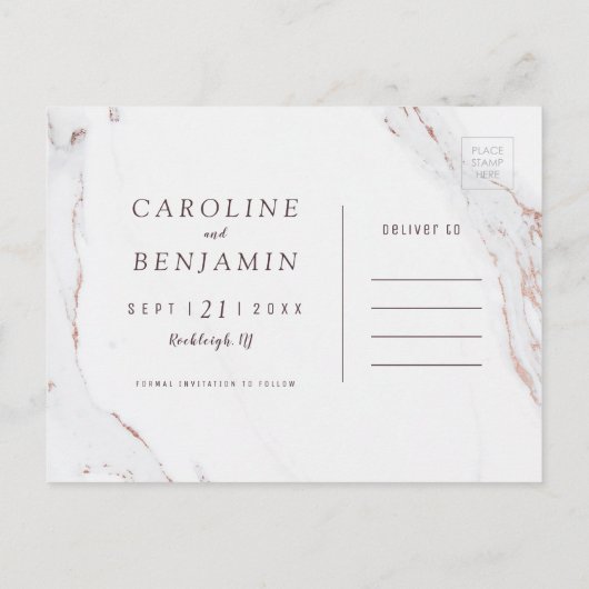 Faux roos goudmarmer modern redder datum aankondigingskaart (Achterkant)