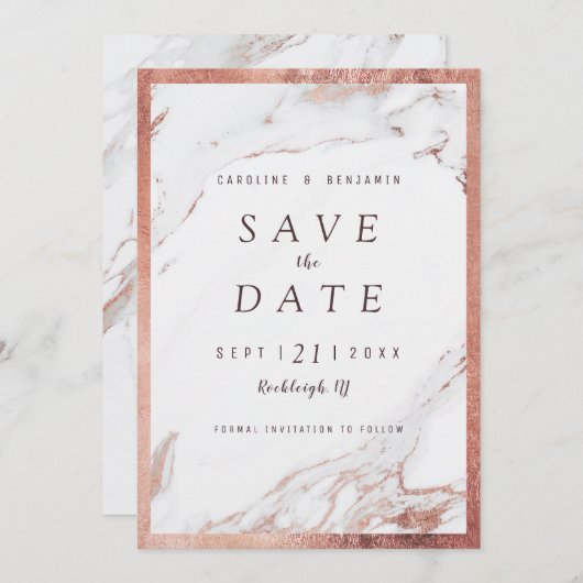 Faux roos goudmarmer modern redder datum save the date (Voorkant / Achterkant)