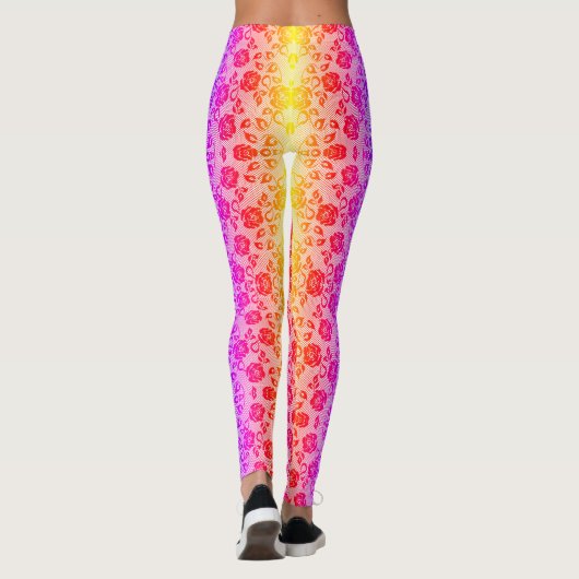 Faux Rose dentelle pêche Leggings colorés (Dos)