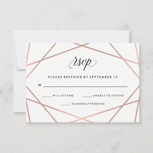 Faux Rose géométrique Or et Noir mariage RSVP (Devant)