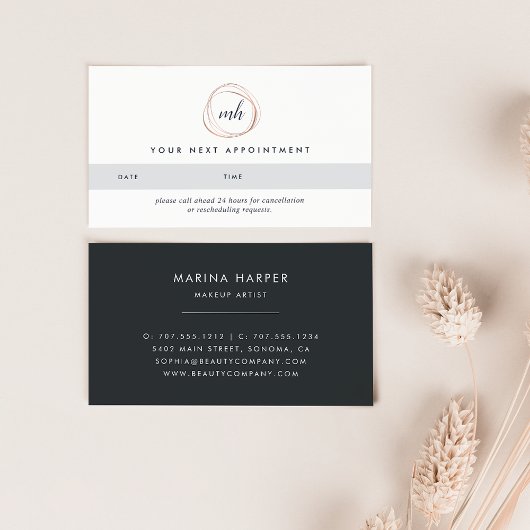 Faux Rose Gold Abstrait Logo Cartes de rendez-vous