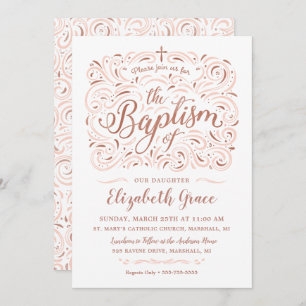 Faux Rose Gold Baptism Invitation