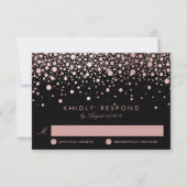 Faux Rose Gold Confetti Dots Noir Mariage RSVP (Devant)