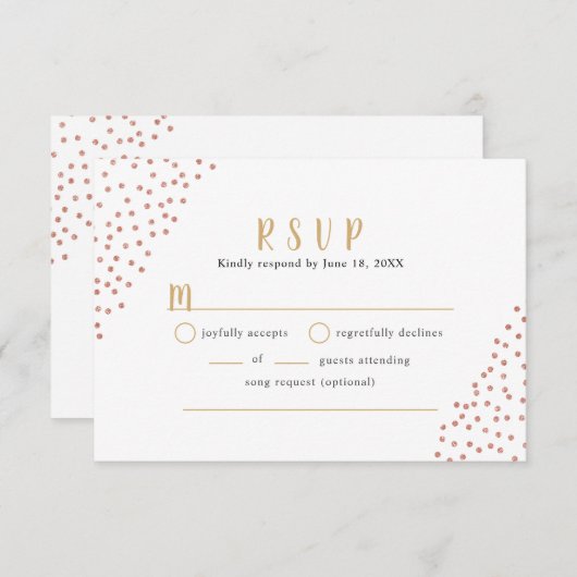 Faux Rose Gold Confetti Mariage buffet RSVP (Devant / Derrière)