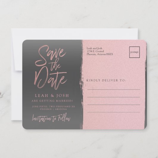 Faux Rose Gold Enregistrer la carte postale Date (Dos)