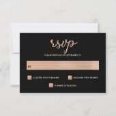 Faux Rose Gold et Noir Bokeh Coeur Mariage RSVP (Devant)