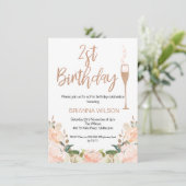 Faux Rose Gold Floral Invitation du 21e anniversai (Debout devant)