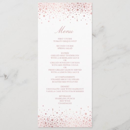 Faux Rose Gold Foil Confetti Elégante carte menu (Devant)