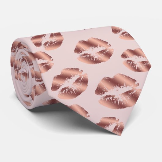 Faux Rose Gold Lips Motif Funny Cravate (Roulé)