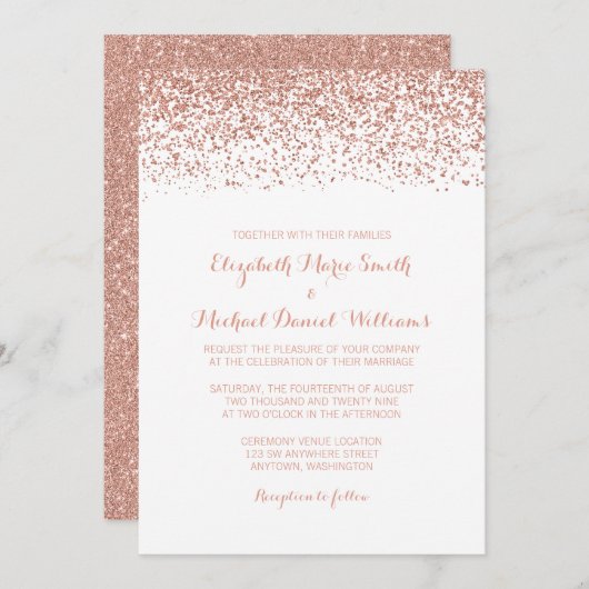 Faux Rose Gold Parties scintillant Invitations de (Devant / Derrière)