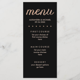 Faux Rose Gold sur le menu Black Dotée Mariage Men