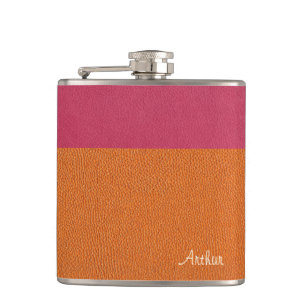Faux Roze en Oranje leder Heupfles