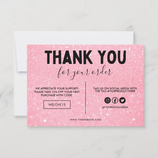 Faux roze en zwart glitter Dank u wel Media invoeg (Voorkant)