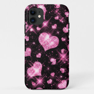 Faux Roze Glitter Hearts iPhone 11 Hoesje