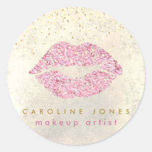 Faux roze glitter lippen ronde sticker