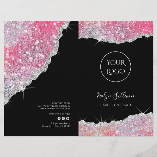 Faux roze glitter service menu brochure (Voorkant)