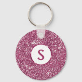 Faux roze glitter-textuur en aangepast monogram sleutelhanger (Voorkant)