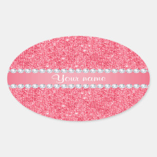 Faux roze pailletten en diamanten ovale sticker
