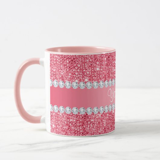 Faux Roze Sequins en Diamonds Mok (Links)