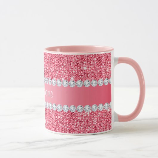 Faux Roze Sequins en Diamonds Mok (Rechts)