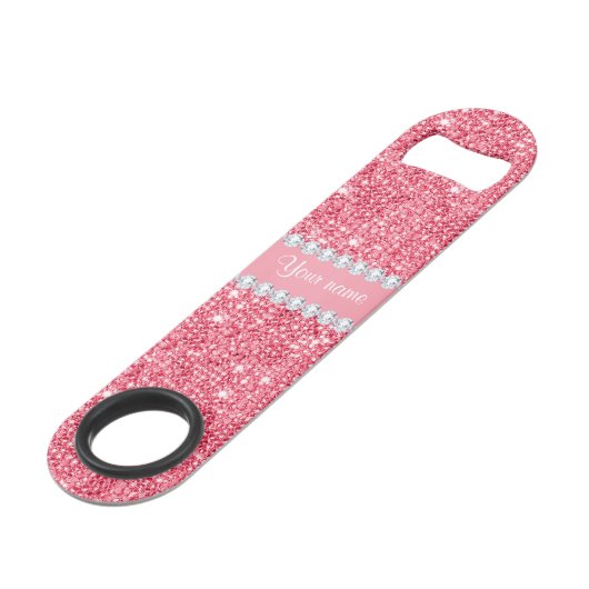 Faux Roze Sequins en Diamonds Speed Flessenopener (Voorkant Gekanteld)