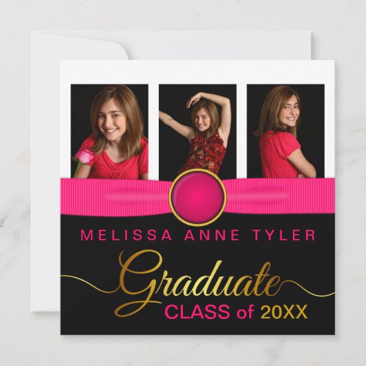 Faux Ruban et Bijoux Photo Graduation Invitation (Devant)