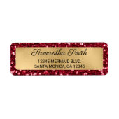Faux Ruby Red Glitter en Gold Foil Label (Voorkant)