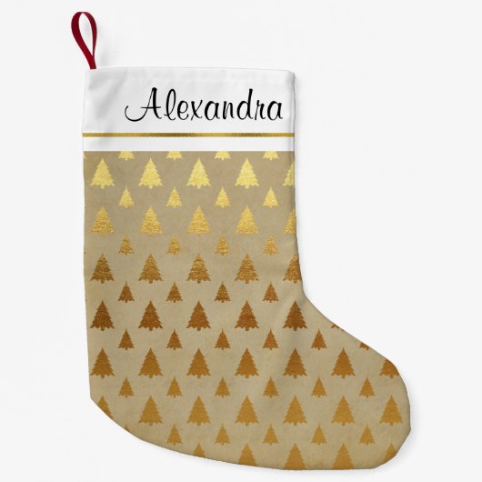 Faux Rustic Gold Folie Kerstboom Monogram Kleine Kerstsok (Voorkant)