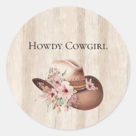 Faux rustieke crème hout roze roos cowgirl ronde sticker