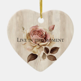 Faux rustieke crème roze rozenhout keramisch ornament