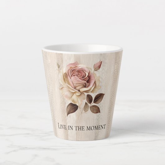Faux rustieke crème roze rozenhout latte mok (Voorkant)
